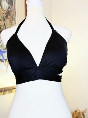 Kona Sol Black Halter Bikini Top XL Wrap Tie Back Padded Swimwear Sexy